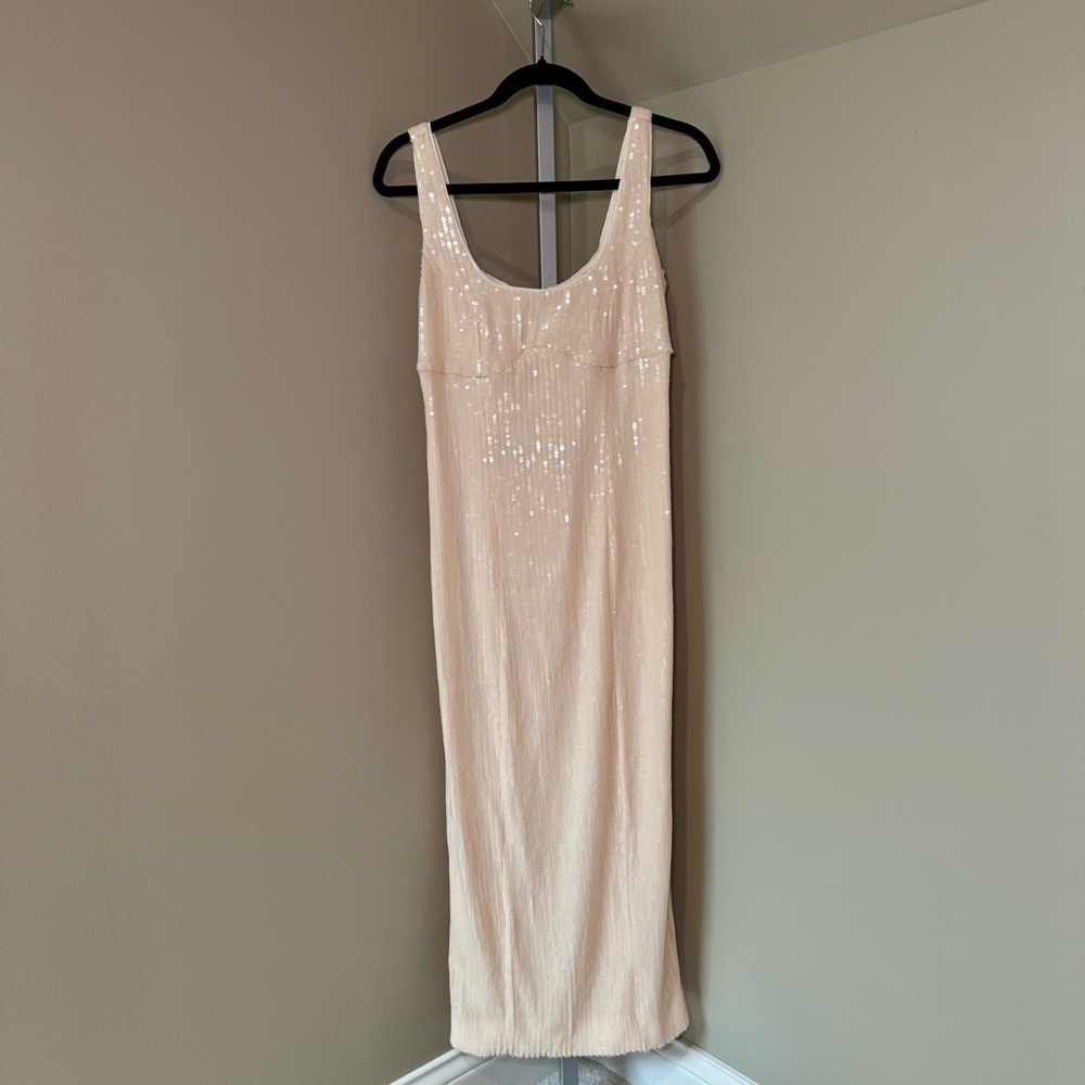 Women's XS Pilcro Anthropologie‎ sequin midi length gown pale pink / ivory